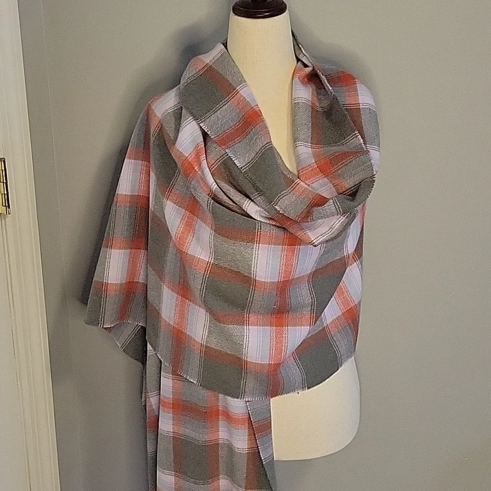 Classic oversized pink gray Plaid Scarf wrap